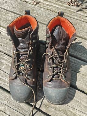 Timberland Brown Leather Work Boots with Orange Lining